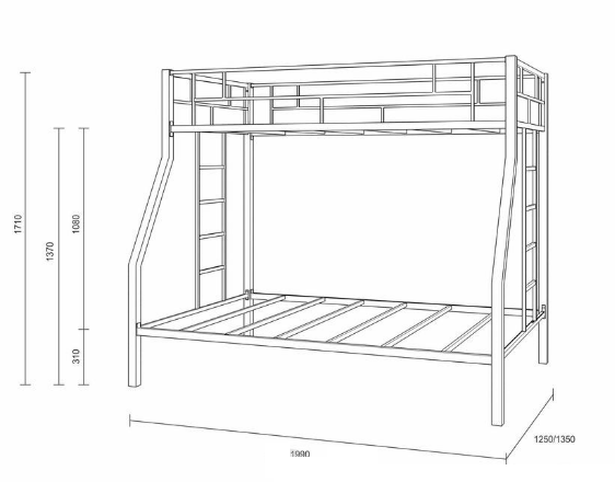Кровать двухъярусная металлическая чертеж