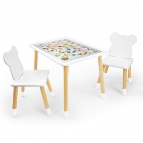 Детский комплект стол и два стула Мишка Rolti Baby с накладкой Алфавит (белая столешница/белое сиденье/береза ножки) в Верхней Пышме - verhnyaya-pyshma.ok-mebel.com | фото