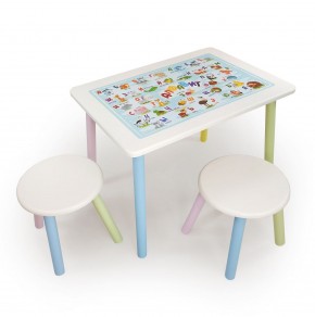 Детский комплект стол и два табурета круглых с накладкой Алфавит (Белый, Белый, Цветной) в Верхней Пышме - verhnyaya-pyshma.ok-mebel.com | фото 2