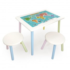 Детский комплект стол и два табурета круглых с накладкой Детский мир (Белый, Белый, Цветной) в Верхней Пышме - verhnyaya-pyshma.ok-mebel.com | фото