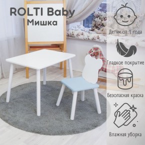 Детский комплект стол и стул «Мишка» Rolti Baby  (голубая столешница/голубое сиденье/белые ножки) в Верхней Пышме - verhnyaya-pyshma.ok-mebel.com | фото
