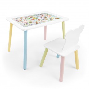 Детский комплект стол и стул Мишка Rolti Baby с накладкой Алфавит (белая столешница/белое сиденье/цветные ножки) в Верхней Пышме - verhnyaya-pyshma.ok-mebel.com | фото