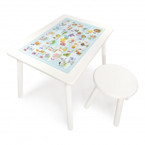 Детский комплект стол и табурет круглый Rolti Baby с накладкой Алфавит (белая столешница/белое сиденье/белые ножки) в Верхней Пышме - verhnyaya-pyshma.ok-mebel.com | фото