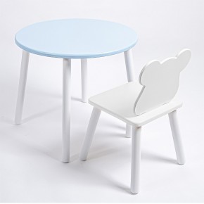 Комплект детский стол КРУГЛЫЙ и стул МИШКА ROLTI Baby (голубая столешница/белое сиденье/белые ножки) в Верхней Пышме - verhnyaya-pyshma.ok-mebel.com | фото