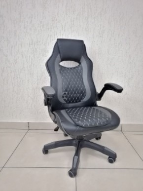 Кресло геймерское Barneo K-37 (черная кожа серые вставки) в Верхней Пышме - verhnyaya-pyshma.ok-mebel.com | фото