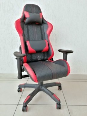 Кресло геймерское Barneo K-52 (черная экокожа красные вставки) в Верхней Пышме - verhnyaya-pyshma.ok-mebel.com | фото