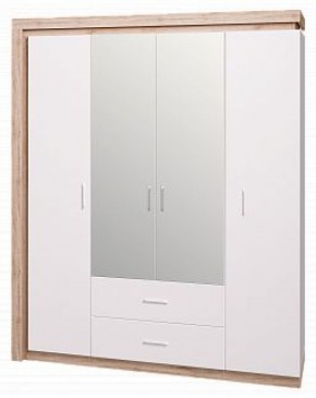 Шкаф для одежды с ящиками 4-х створчатый с зеркалом Люмен 16 в Верхней Пышме - verhnyaya-pyshma.ok-mebel.com | фото