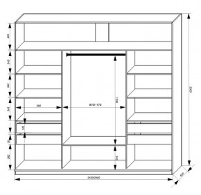 Шкаф-купе 2400 серии SOFT D2+D7+D3+B22+PL2 (по 2 ящика лев/прав+1штанга+1полка) профиль «Графит» в Верхней Пышме - verhnyaya-pyshma.ok-mebel.com | фото 3