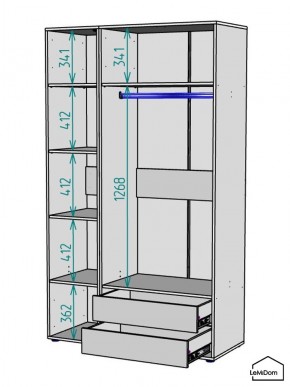 Шкаф Linnea MHR-3PO-2 2050х1200х510 (Белый-М 11.1.2) в Верхней Пышме - verhnyaya-pyshma.ok-mebel.com | фото 3