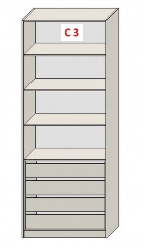 Шкаф СТАНДАРТ С3 4 ящика серия "ГЕСТИЯ" (Бело-серый/Дуб Небраска натуральный ) 800*520*2300 в Верхней Пышме - verhnyaya-pyshma.ok-mebel.com | фото 2