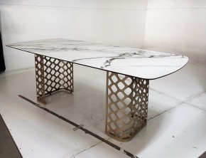 Стол CHIAVARI 220 KL-188 Контрастный мрамор матовый, итальянская керамика / Шампань, ®DISAUR в Верхней Пышме - verhnyaya-pyshma.ok-mebel.com | фото 6