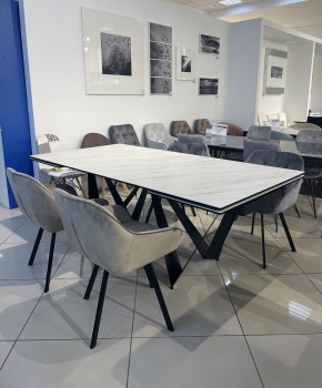 Стол RIETI 200 KL-99 Белый мрамор матовый, итальянская керамика / черный каркас, ®DISAUR в Верхней Пышме - verhnyaya-pyshma.ok-mebel.com | фото 3